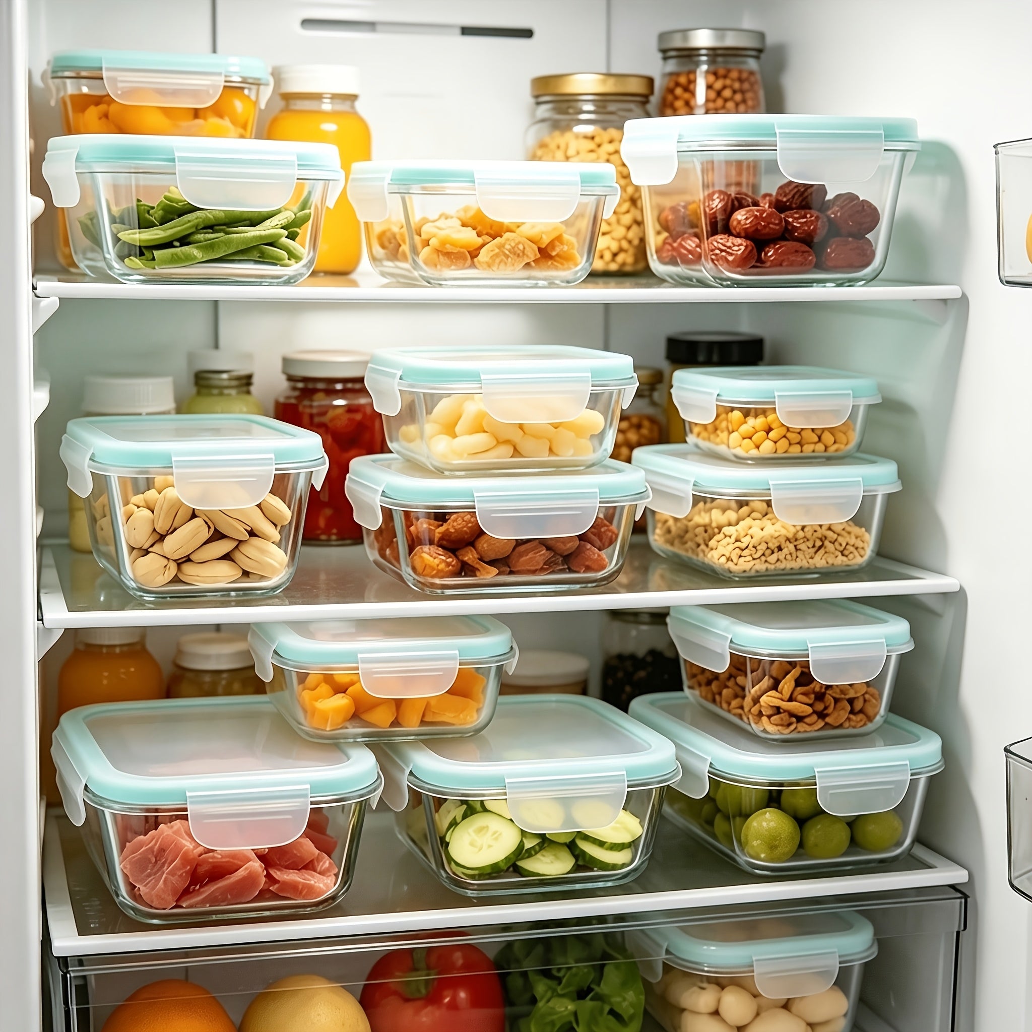 [Glass Food Storage Box] 16pcs Glass Container Seal Food Storage Box, Refrigerator Receive a Case, Leak-Proof Seal, Easy to Clean Design, Microwave/Freezer Safe, Lunch Boxes | Sealed Storage | Durable Glass Box Lid Food Storage Containers (8 Lids And 8 Co