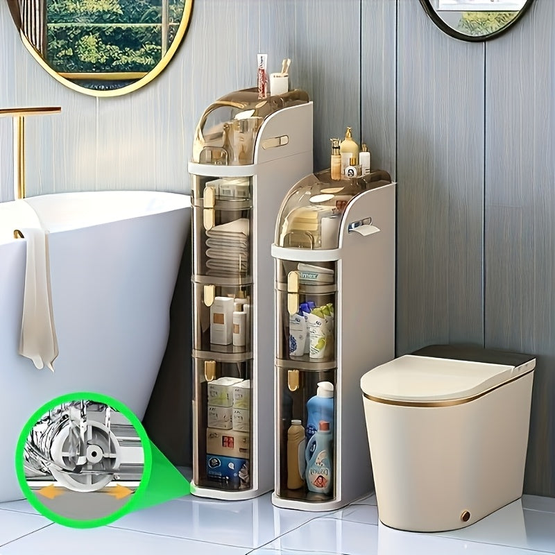 Slim Bathroom Storage Cabinet. Narrow Plastic Drawers Organizer with Tissue Box And Wheels Waterproof Slit Bathroom Floor Cabinet with Handle for Small Spaces Kitchen Laundry, Autumn, Halloween, Christmas Gift, Shelves
