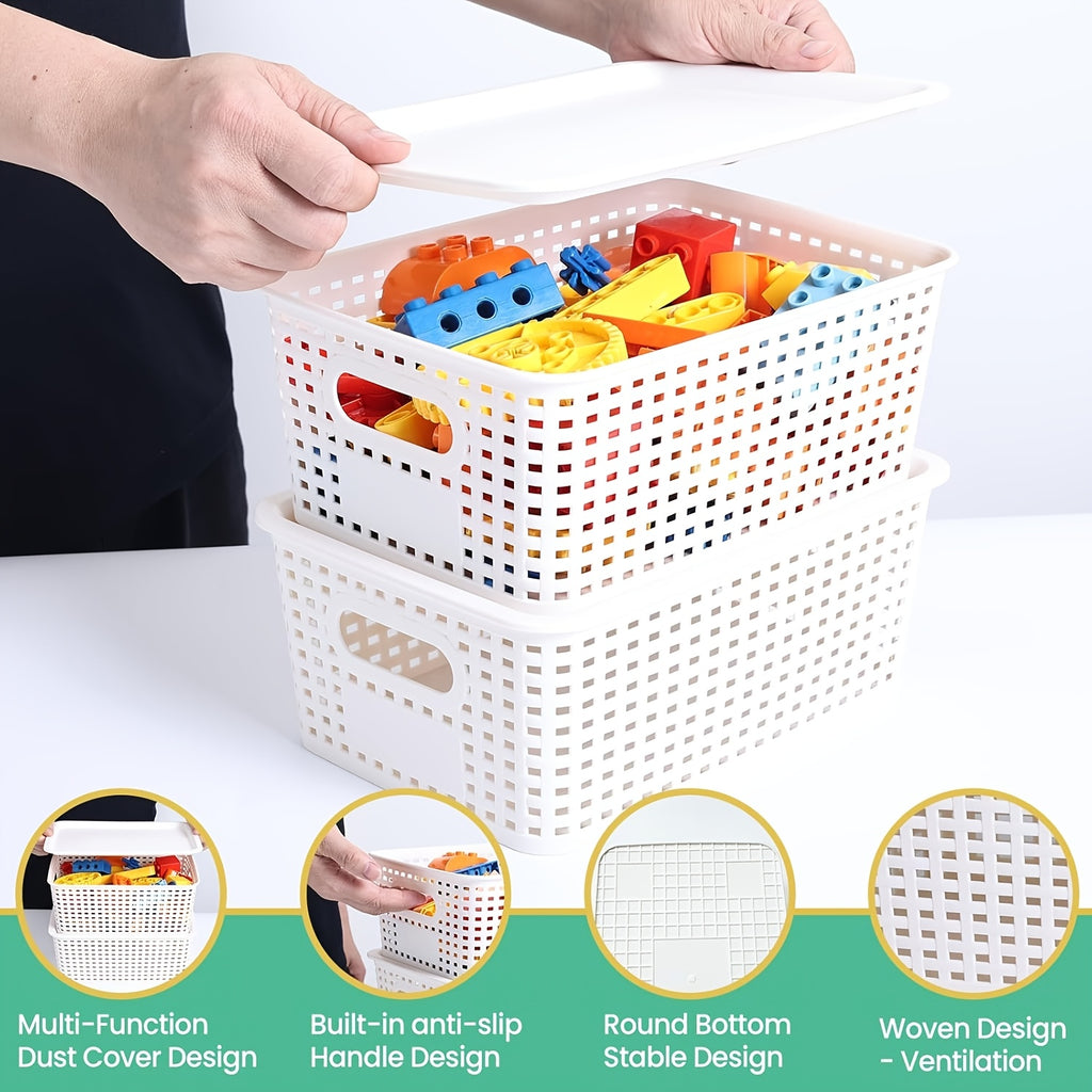 Storage Bins – 6/10 Pack Plastic Storage Baskets with Lids, Storage Boxes for Organization, Stack