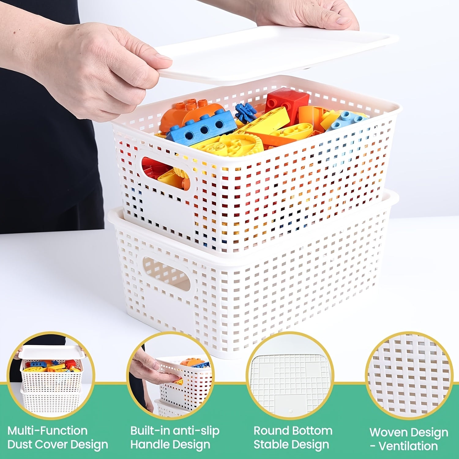 Storage Bins – 6/10 Pack Plastic Storage Baskets with Lids, Storage Boxes for Organization, Stack