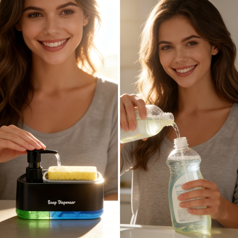 Compact Home Storage Organizer – space-saving everyday organization, High-End Versatile Kitchen Soap Dispenser Push-Activated Dish Soap Dispenser with Sponge Holder 2-In-1 Kitchen, designed for American homes, daily convenience and practical gifting