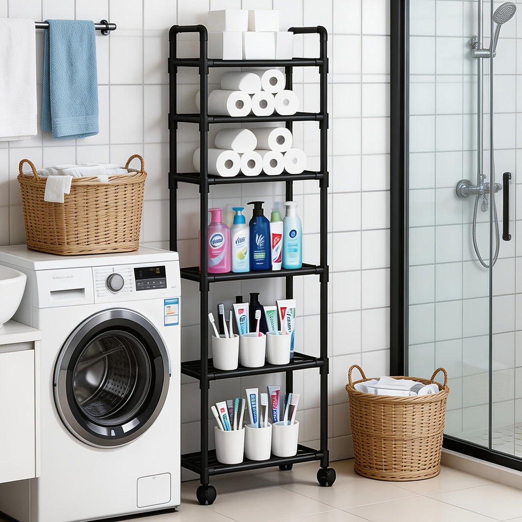 Versatile Adjustable Home Storage Rack – durable multi-purpose storage, 6-Tier Rotating Metal Storage Cart Adjustable Rolling Storage Shelf with Wheels Multifunctional Utility Trolley, designed for American homes, daily convenience and practical gift