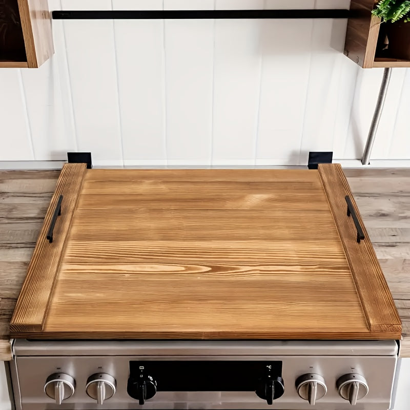 Premium Acacia Wood Stove Cover with Handles - Versatile Cutting Board & Serving Tray for Gas Stove Top, Glass Cooktop Protector, Rustic Kitchen Decor, Food-Safe & Durable Design, Countertop Protector | Decorative Stove Top | Smooth Wooden Finish