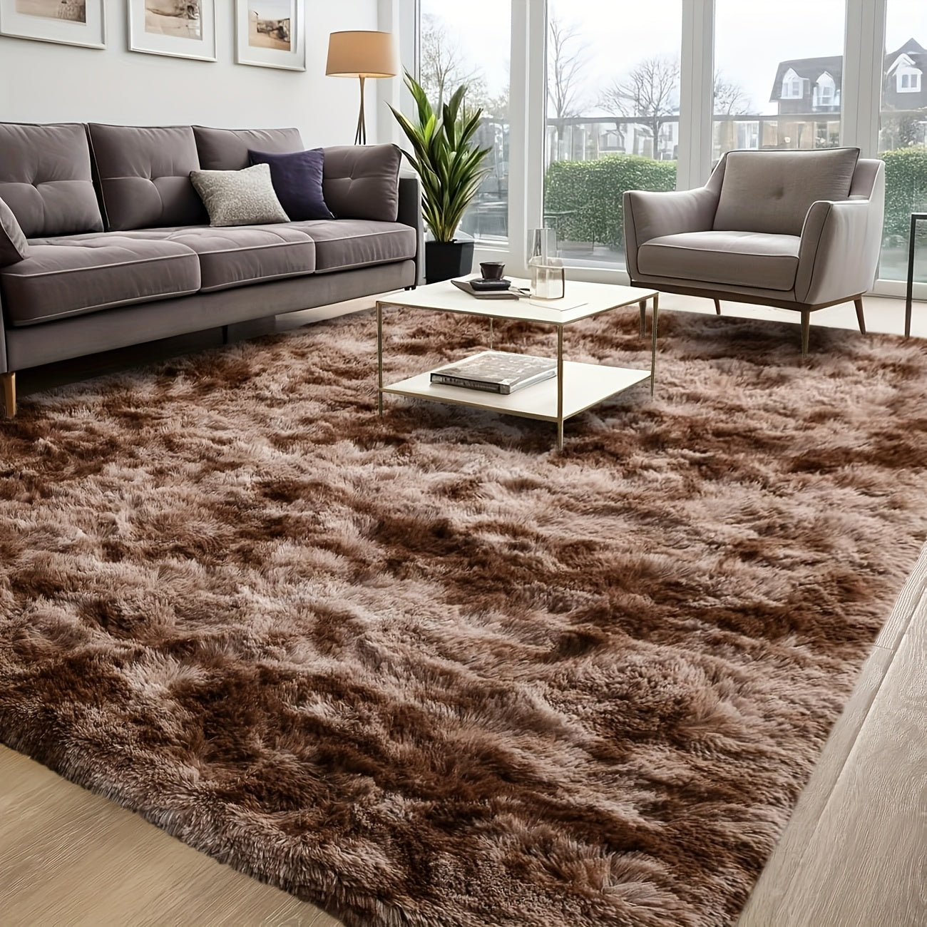 Area Rug – 1pc Luxurious Rectangular Shaggy Plush Carpet Rug - Soft, Fluffy, Tie-dyed, Solid,
