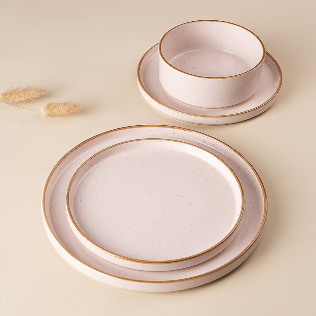 12pcs Stoneware Dinnerware Set for 4, Microwave And Dishwasher Safe