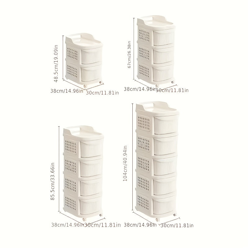 White Multi-layer Rolling Storage Cart, Multifunctional Drawer-style Cabinet, Modern Minimalist Plastic Office Cart, Stackable Layered Organizer, Living Room Storage Cart -Suitable for Kitchen, Bedroom, Living Room, And Office., Storage Drawer Units