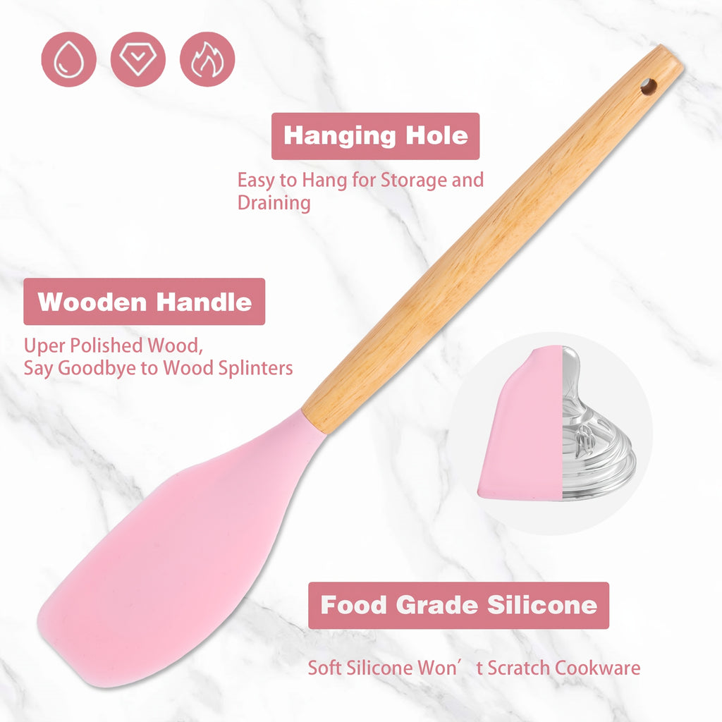 Kitchen Essential – 44pcs Silicone Kitchen Utensil Set with Holder, Nonstick Cooking Utensils, Wooden Handle Kitchen Tools, Spatula Turner Spoon Tongs Whisk Measuring Cups, Kitchen Accessori