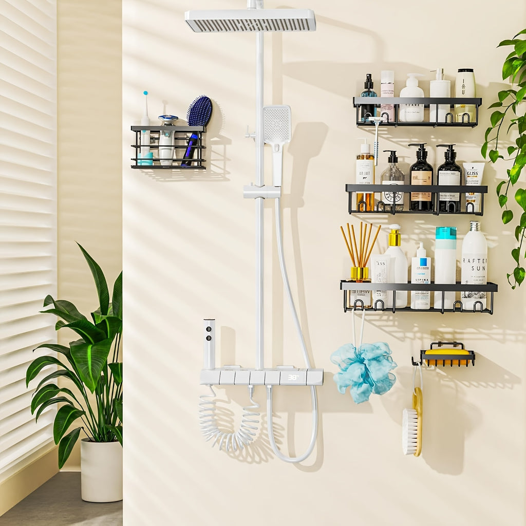 Shower Caddy, 5 Pack Shower Organizer Rack for Inside Shower, Self Adhesived Shower Shelf Large Capacity Rustproof Stainless Steel Bathroom Wall Storage Shower Basket, Random Color Properties to Choose, Shower Caddies