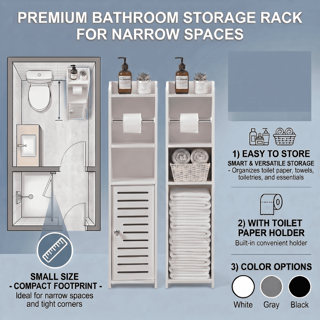 Modern Adjustable Home Storage Rack – durable multi-purpose storage, White Black Gray Slim Bathroom Organizer Rack Perfect for Small Spaces in Various Settings, designed for American homes, daily convenience and practical gifting