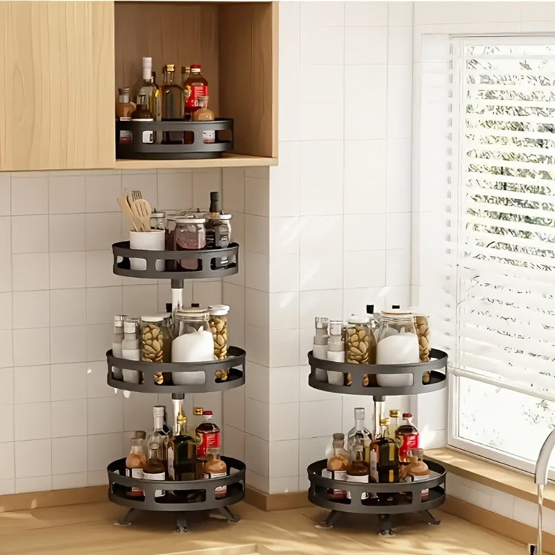 Kitchen Essential – 3-Tier Rotating Kitchen Spice Rack, Metal Turntable, Rotating Spice And Seasoning Storage Rack, Kitchen Spice Jar Organizer, Kitchen Accessories for Modern US Homes, easy