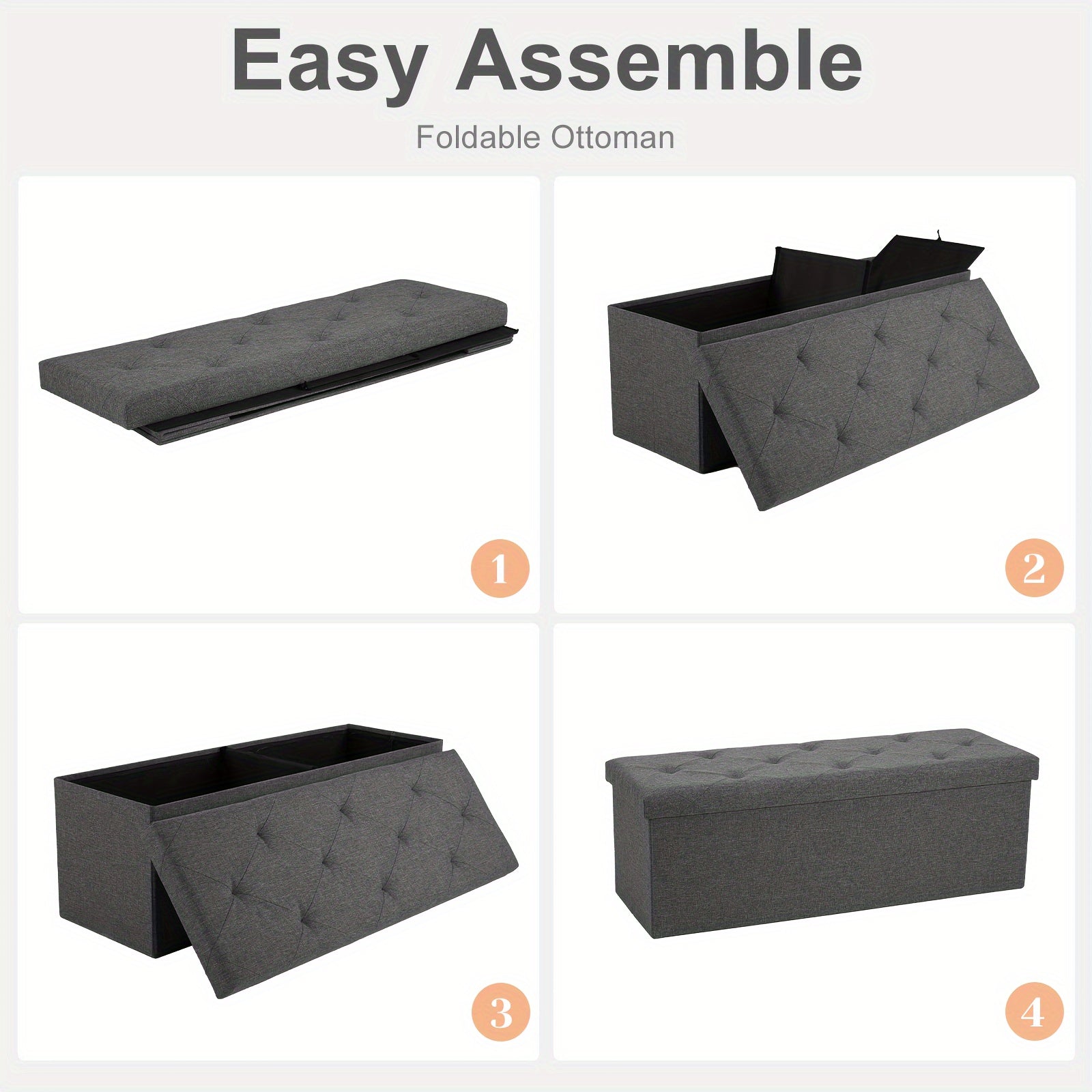 Versatile Home Storage Organizer – space-saving everyday organization, 43-Inch Large Folding Storage Ottoman Bench with Padded Seat - Heavy-Duty Footrest Hidden Compartment, designed for American homes, daily convenience and practical gifting