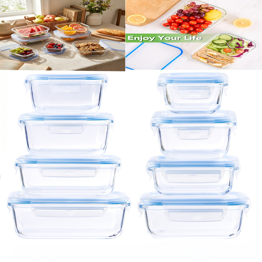 [Glass Food Storage Box] 16pcs Glass Container Seal Food Storage Box, Refrigerator Receive a Case, Leak-Proof Seal, Easy to Clean Design, Microwave/Freezer Safe, Lunch Boxes | Sealed Storage | Durable Glass Box Lid Food Storage Containers (8 Lids And 8 Co