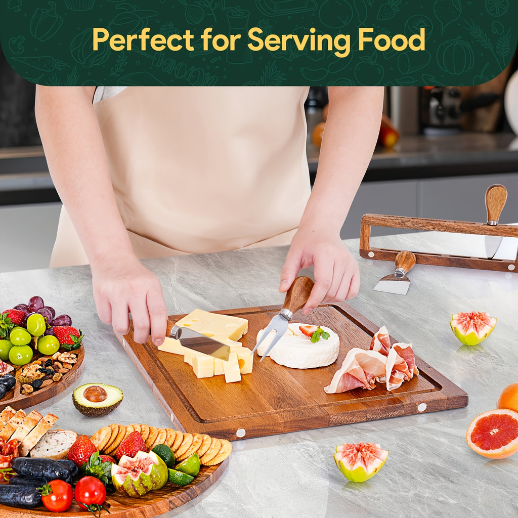 Compact Bamboo Cutting Board Set – durable food prep and serving, A Cheese Platter Innovative Cheese Board And Cutlery Set Made from Wood Perfect for, designed for American homes, daily convenience and practical gifting