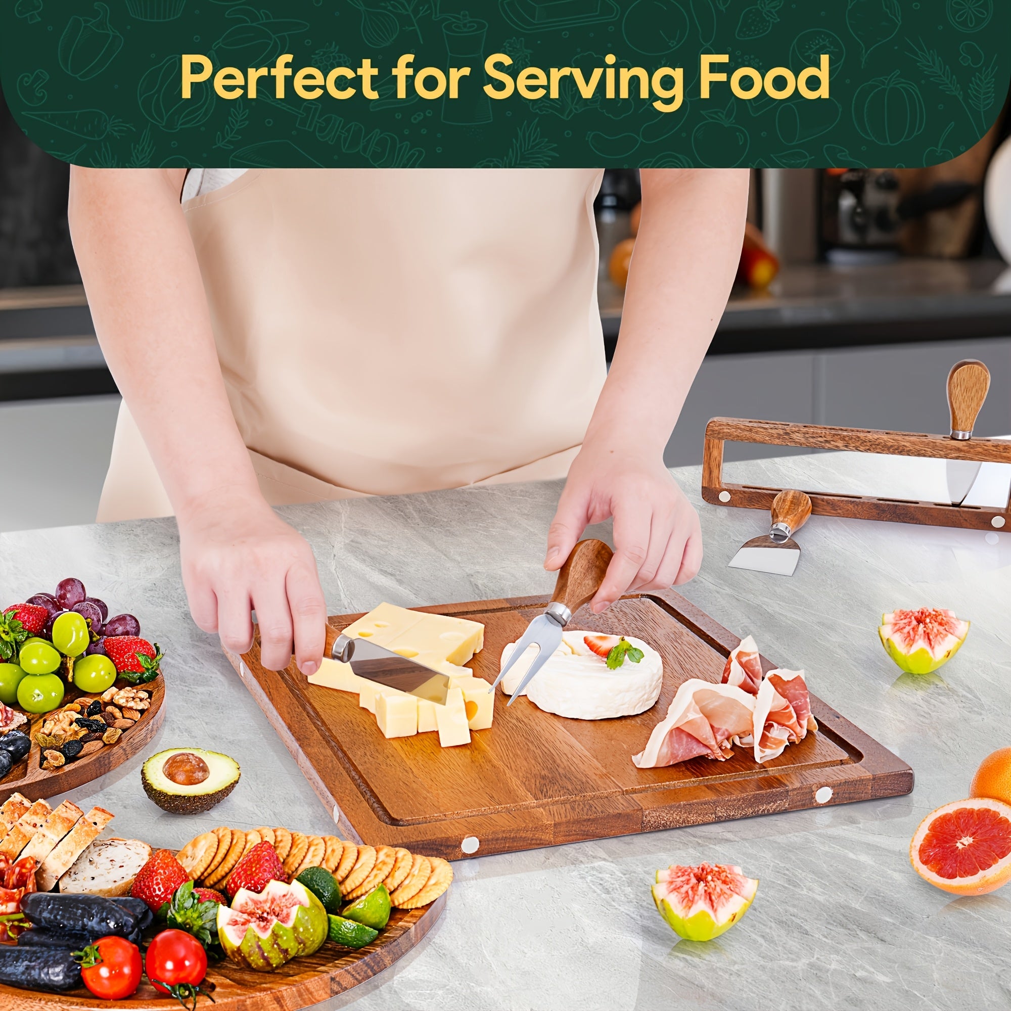 Compact Bamboo Cutting Board Set – durable food prep and serving, A Cheese Platter Innovative Cheese Board And Cutlery Set Made from Wood Perfect for, designed for American homes, daily convenience and practical gifting