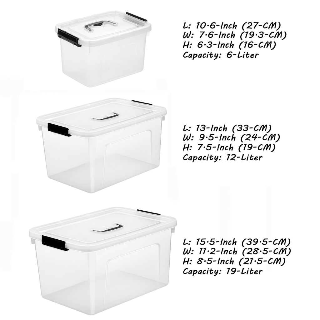 6-Liter Clear Storage Bins, with Lids/Handle, 6-Pack Plastic Stackable Container with Latch