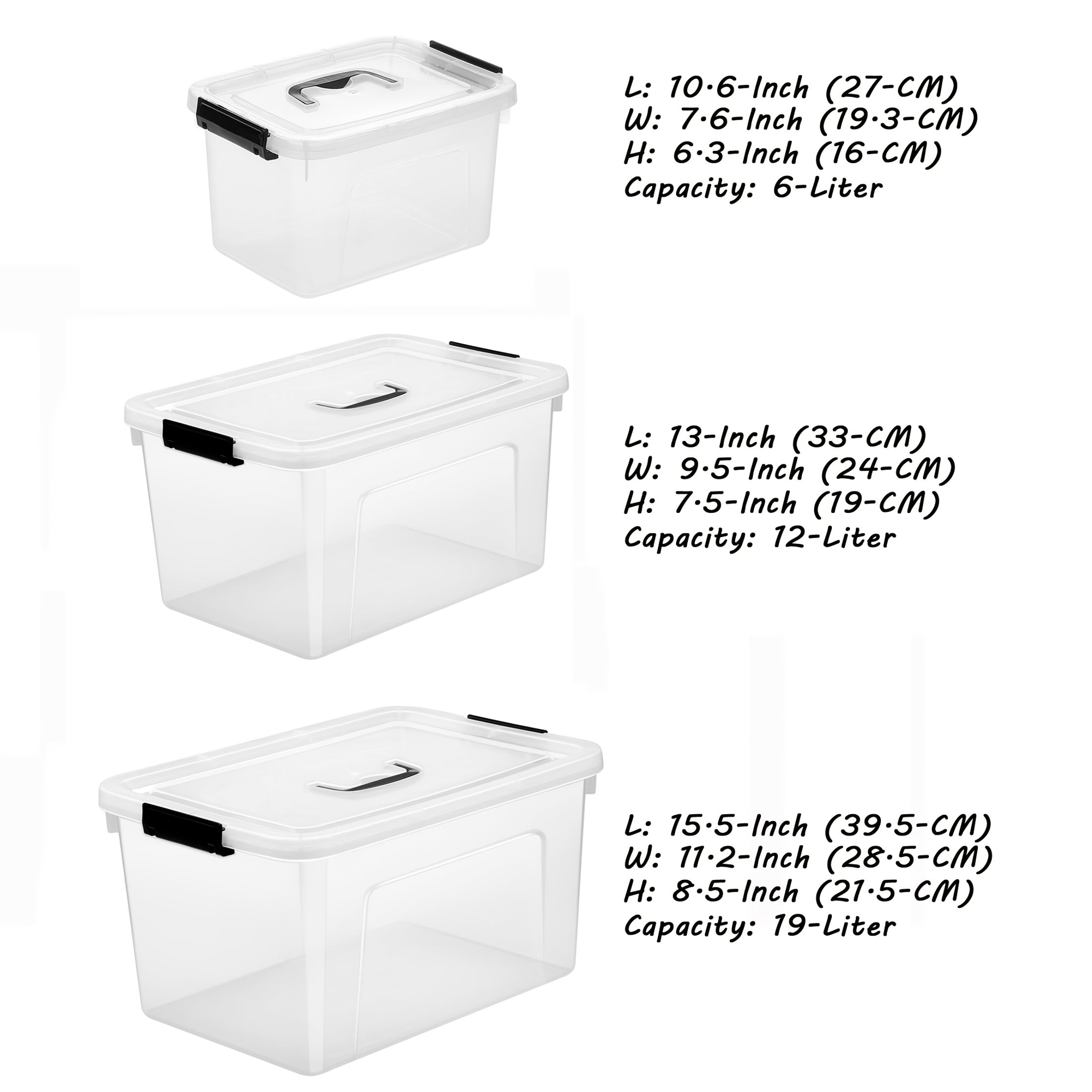 6-Liter Clear Storage Bins, with Lids/Handle, 6-Pack Plastic Stackable Container with Latch