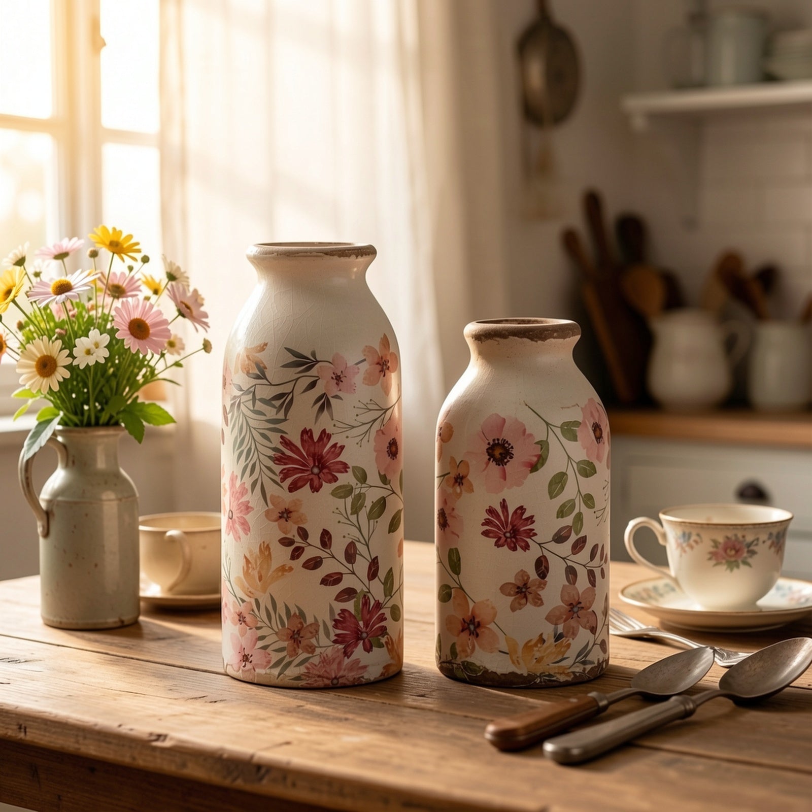 Compact 2pcs Ceramic Flower Vase – tabletop floral display and modern home decor, 2pcs Vintage Ceramic Small Vase Rustic Farmhouse Vase Boho Vases Home Decoration, designed for American homes and practical gifting