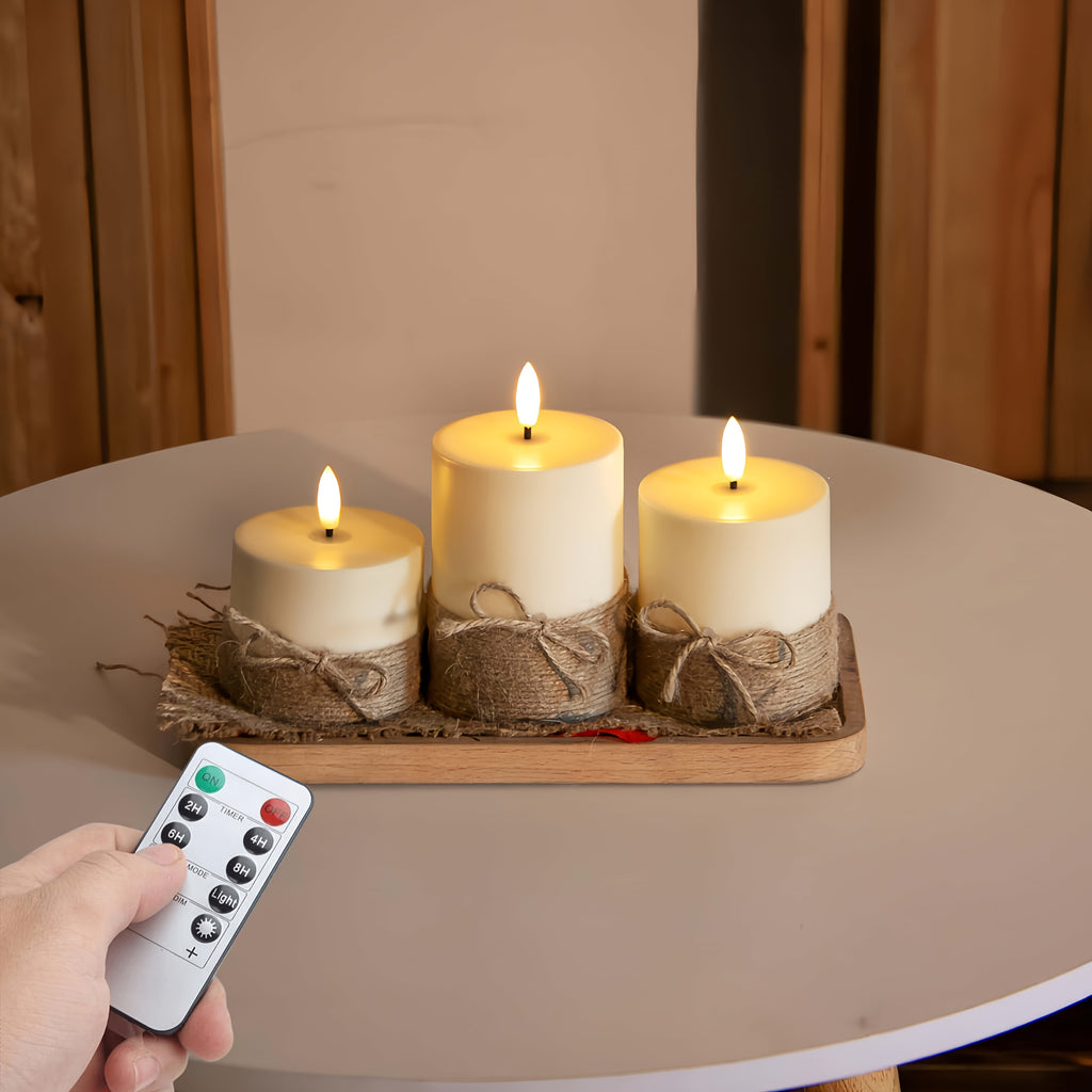3pcs Flameless Candle Light Set, Remote Control And Tied Rope Electronic Candles, Battery-Operated (Batteries Not Included In Shipping), Suitable For Birthday And Wedding Props, Remote Control Candles, Ideal For Home, Bedroom, Weddings, Proposals