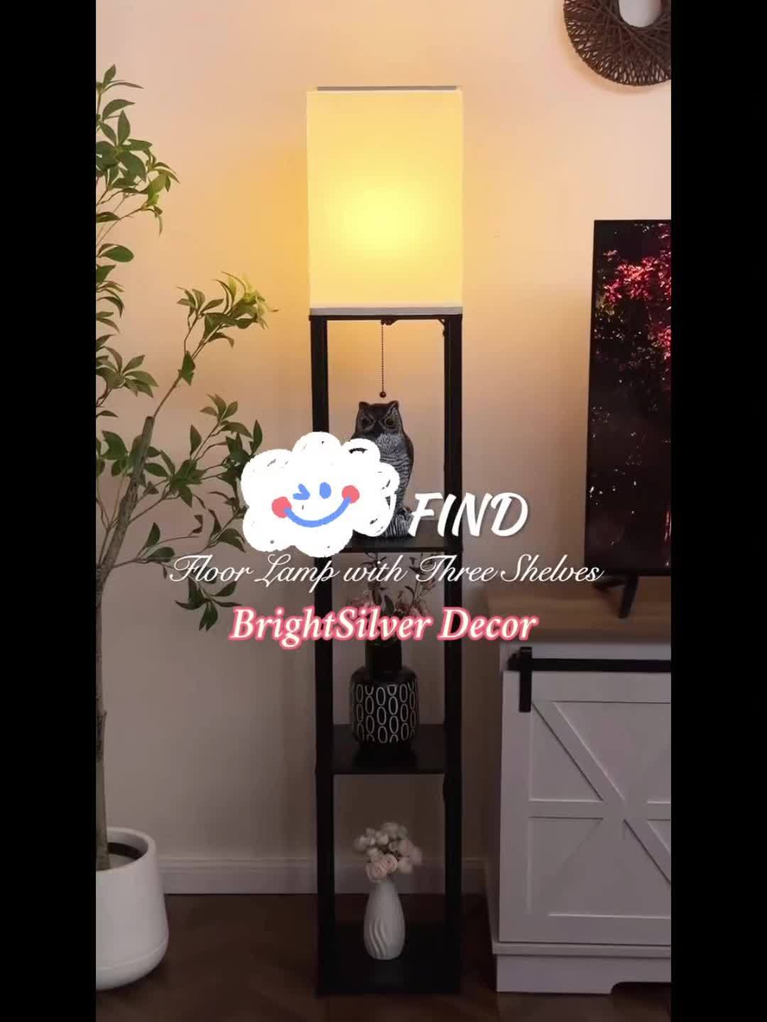 62.9" Column Floor Lamp with Shelves, Real Solid Wood And Bulb Included, Suitable for Halloween, Christmas And Other Holidays