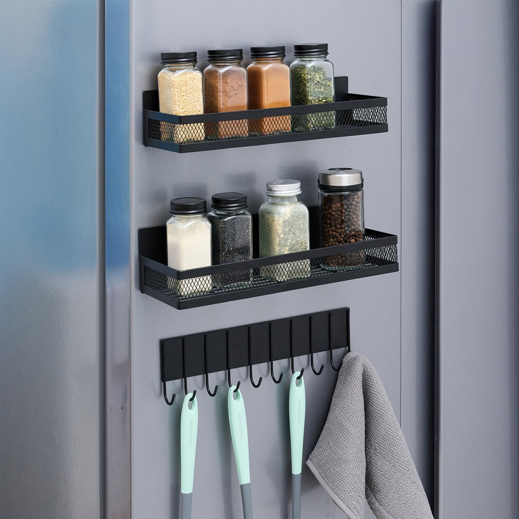 Heavy-Duty 2/3/4pcs Adjustable Home Storage Rack – durable multi-purpose storage, 2 3 4pcs Magnetic Spice Rack for Microwave Refrigerator Washing Machines Black Magnetic Shelf, designed for American homes, daily convenience and practical gifting