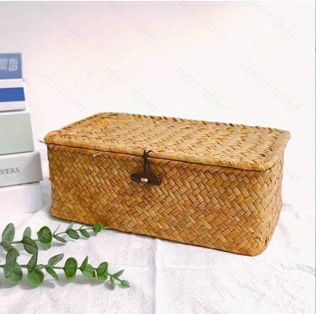 Easy-Access 3pcs Adjustable Home Storage Rack – durable multi-purpose storage, 3pcs Handwoven Rattan Storage Basket Set with Lattice Lid Label-Friendly - Natural Woven Wicker, designed for American homes, daily convenience and practical gifting