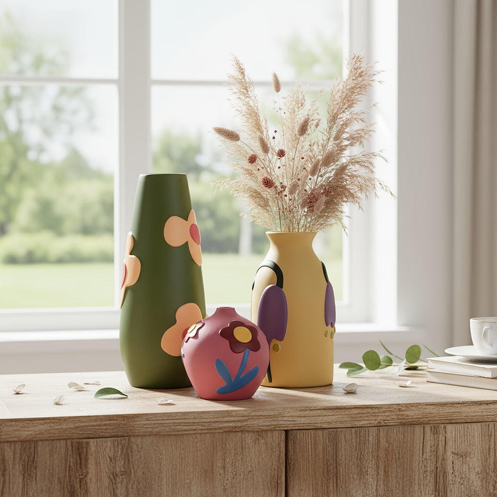 Space-Saving 3pcs Ceramic Flower Vase – tabletop floral display and modern home decor, Vintage Ceramic Vase Minimalist Texture Stone Patterned White Flower Vase Decorative Vase, designed for American homes and practical gifting