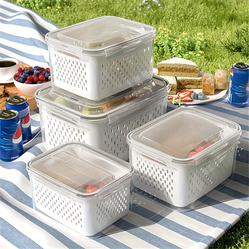 Kitchen Essential – 9pcs BPA-Free Immune Plastic Food Storage Container Set with Drain Basket and Lids - Leakproof, Fridge-Safe, Reusable Multi-Purpose Kitchen Organizer for Fruits, Vegetabl