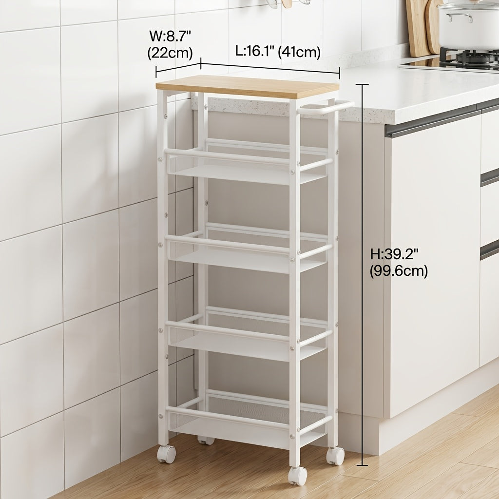 Modern Refrigerator Bottle Organizer – easy-access beverage storage, 4 5-Tier Metal Kitchen Shelf with 360 Swivel Wheels Slim Rolling Storage Cart Space-Saving, designed for American homes, daily convenience and practical gifting