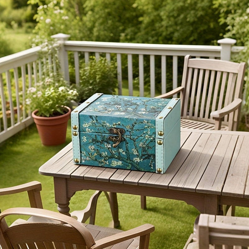 Storage Bins – Vintage Scandinavian Floral Wooden Storage Box Outdoor Patio Storage Box