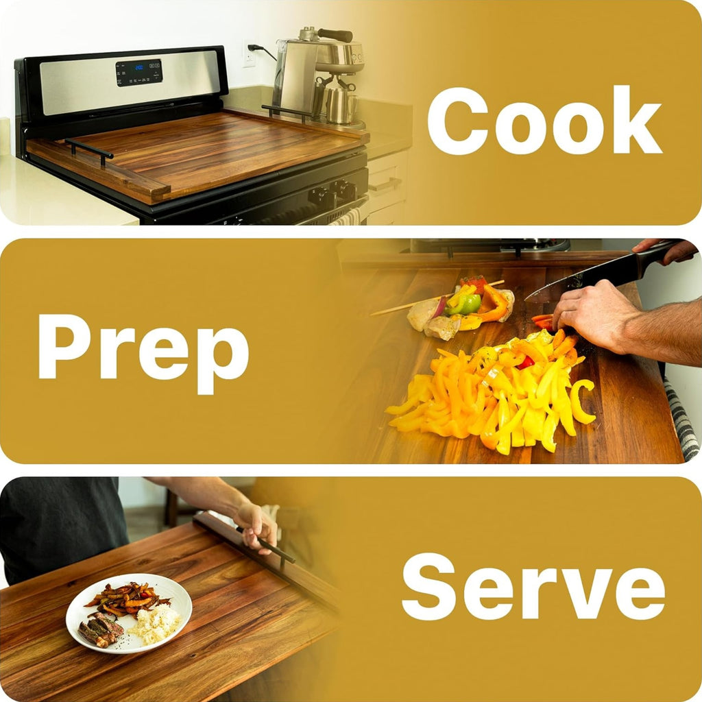 Serving Tray Noodle Board Stove Cover - Acacia Wood Stove Top Cover - Large Wood Cutting Board - Stove Top Covers for Electric Stove - Countertop Saver - Charcuterie Tray - Serving Board - Rustic Kitchen Decor