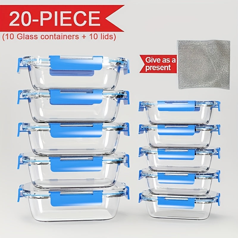 Drinkware – easy-access fridge organization, Stackable 20pcs Glass Food Container 10 Lids 10 C
