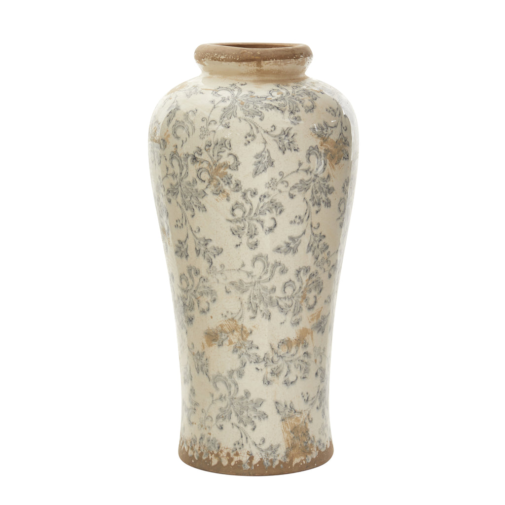 16-in Tuscan Ceramic Floral Scroll Urn Vase