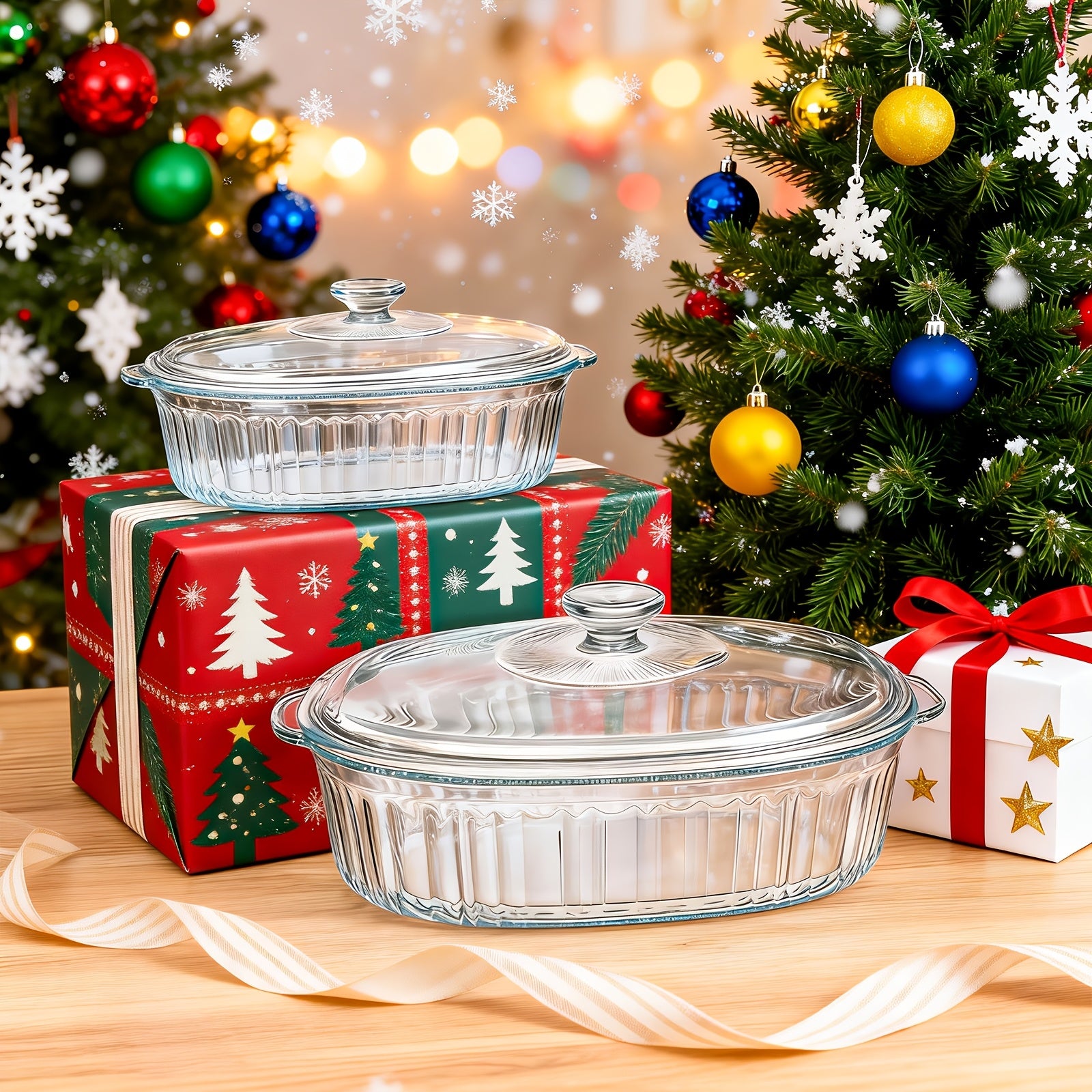 Glass Baking Dish with Lid Set, Casseroles with Glass Lids with Silicone Mat, 61oz, 95oz, Oven & Microwave Safe, Versatile Deep Glasses Food Container for Baking, Cooking; with Ideal for Desserts, Chicken, Pasta, for Holidays