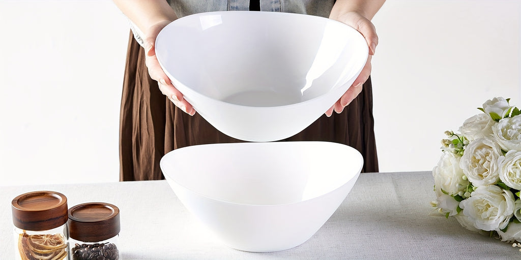 Easy-Access 2pcs Decorative Home Lighting – warm functional room lighting, 2pcs 67oz Lightweight Opal Glass Salad Serving Bowls - 10 Large White Oval Dishes, designed for American homes, daily convenience and practical gifting