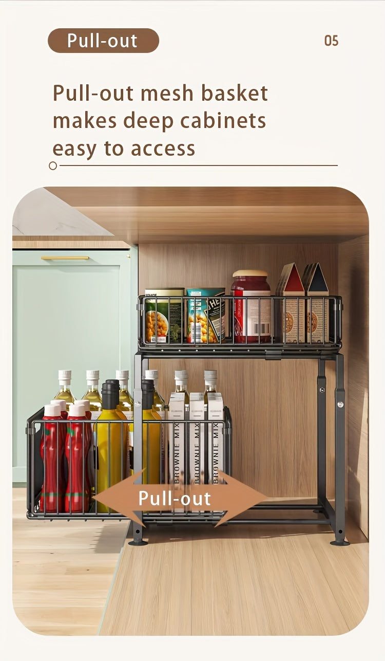 Premium Adjustable Home Storage Rack – durable multi-purpose storage, 2-Tier Pull-Out Organizers Space-Saving 2-Tier Under Sink Organizer with Adjustable Height Sturdy Carbon Steel, designed for American homes, daily convenience and practical gifting