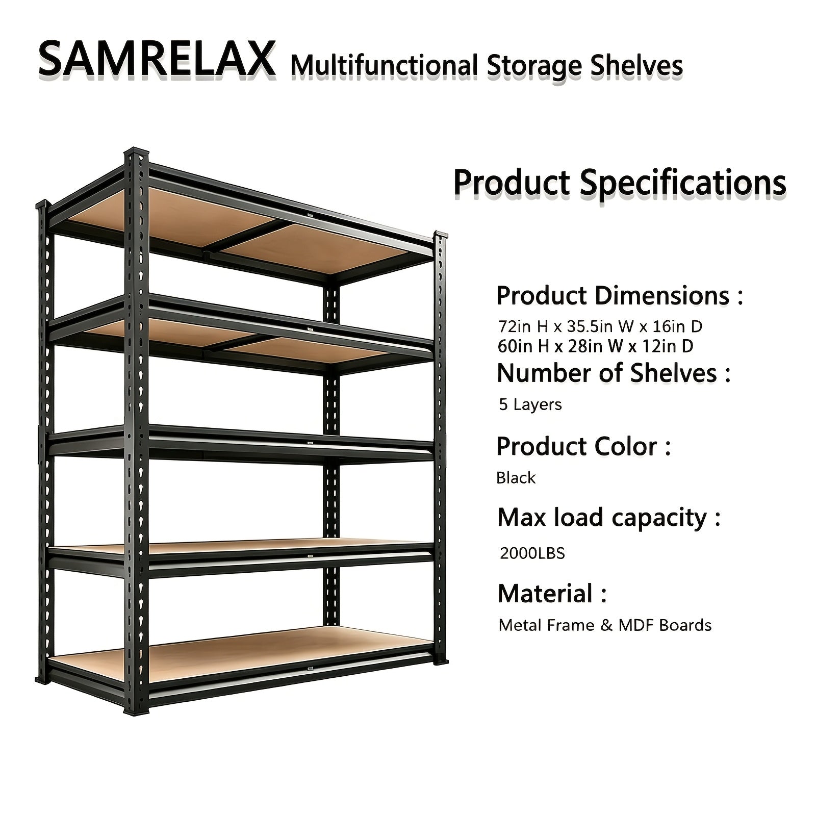 Compact 5 Tier Adjustable Home Storage Rack – durable multi-purpose storage, 2000LBS for garage Shelving Storage Shelves Heavy Duty Shelving 5 Tier Metal Shelving Units, designed for American homes, daily convenience and practical gifting