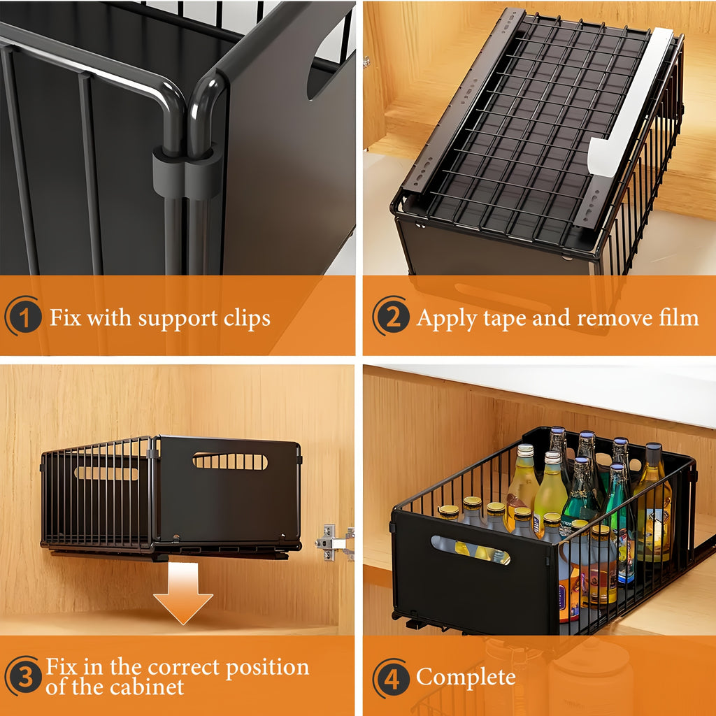 2pcs, Cabinet Pull-out Storage Basket, Bathroom Sink Slide-out Storage Basket, Sliding Multipurpose Organizer, Spice Rack, Snack Rack, Household Items And Cleaning Supplies Storage Rack, Storage Accessories, Shelf Baskets, Gift, Buy One Get One Free2025