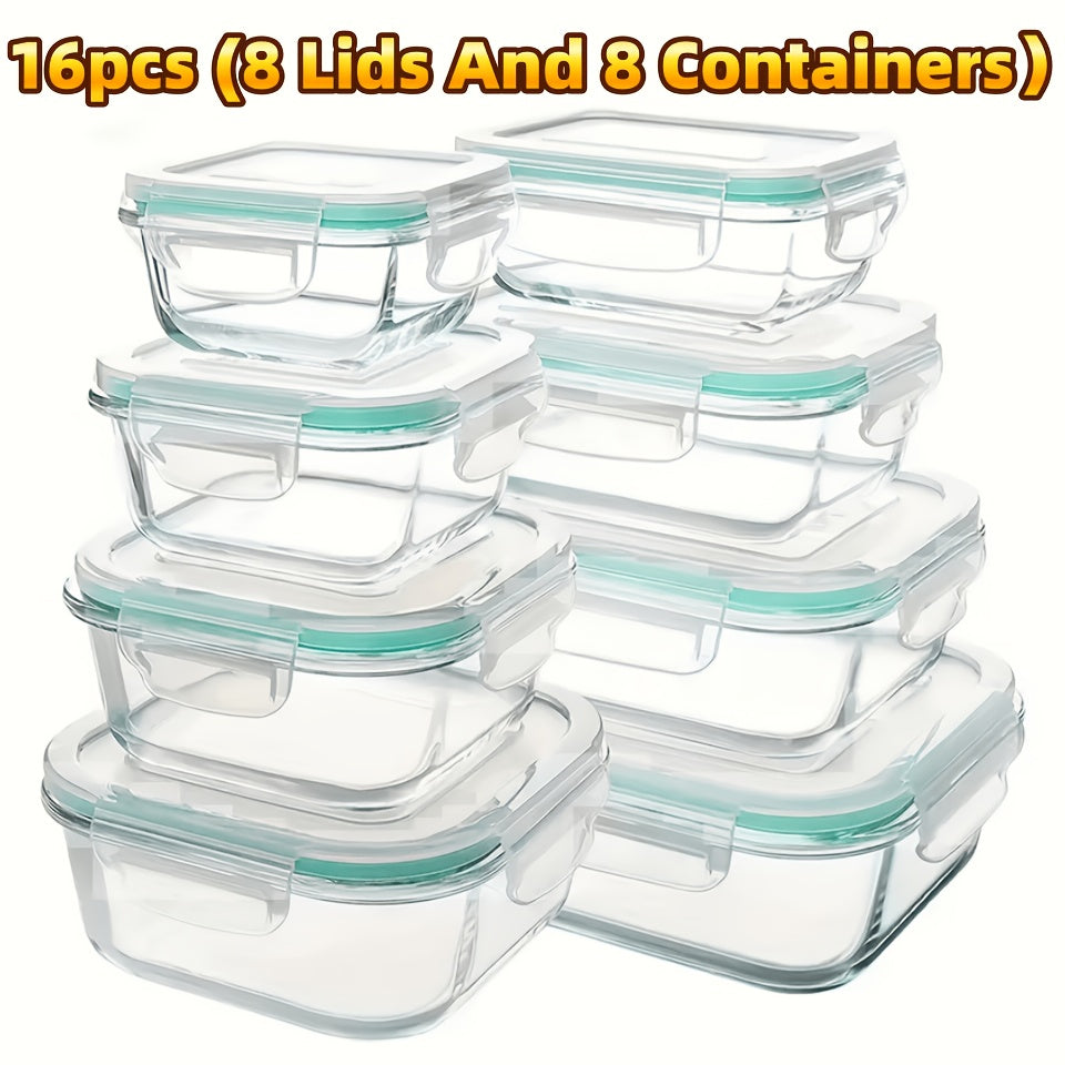 20/16pcs Airtight Glass Food Storage Containers, Outdoor Picnic, Lunch Box, Microwave, Oven - Perfect for Salads, Fruits, Vegetables, And Sandwiches, Lunch Box | Airtight Storage | Durable Glass