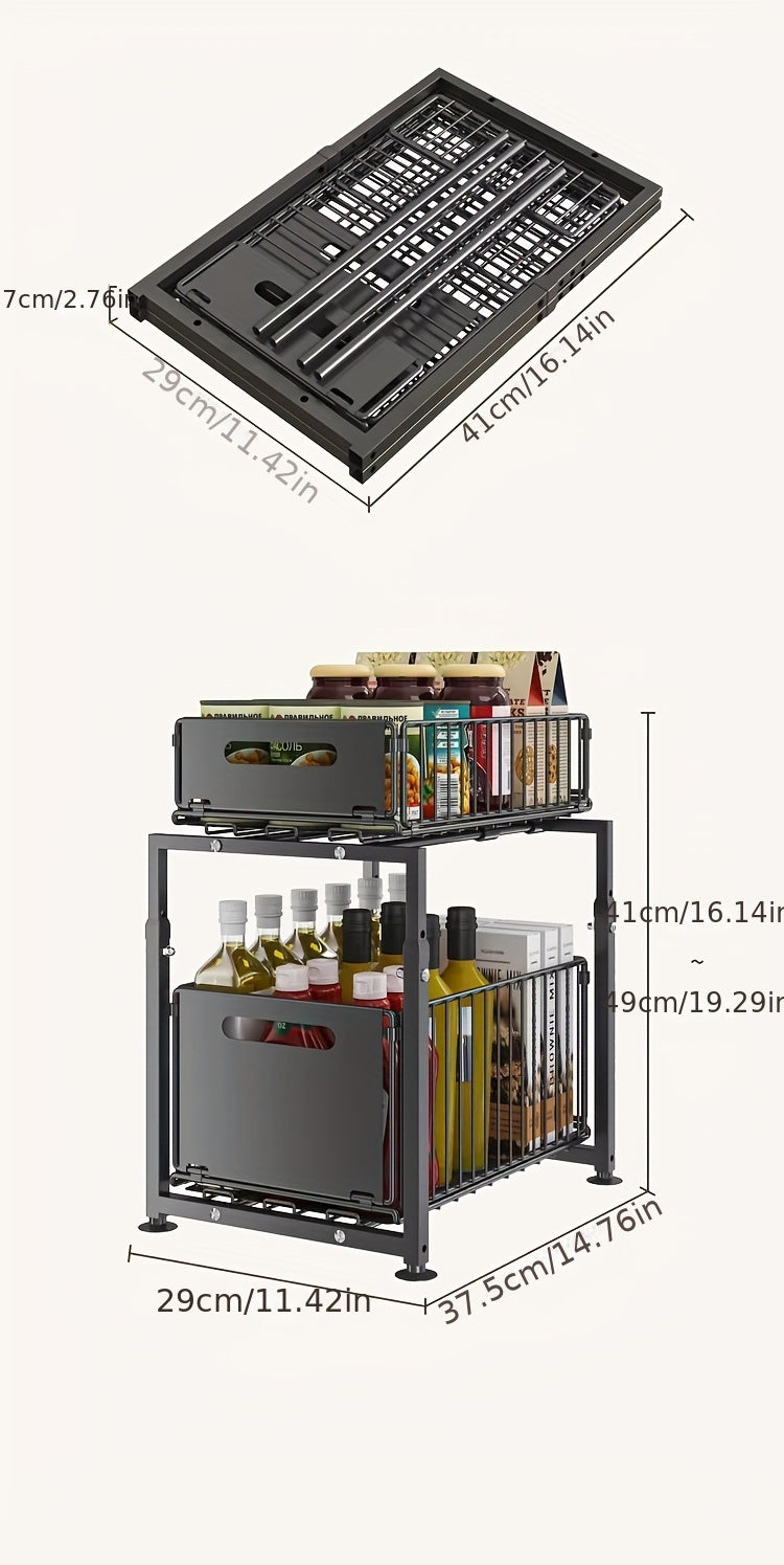 Premium Adjustable Home Storage Rack – durable multi-purpose storage, 2-Tier Pull-Out Organizers Space-Saving 2-Tier Under Sink Organizer with Adjustable Height Sturdy Carbon Steel, designed for American homes, daily convenience and practical gifting