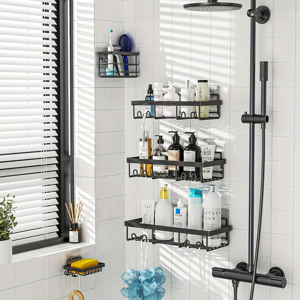 Versatile 5pcs Adjustable Home Storage Rack – durable multi-purpose storage, 5pcs Large Capacity Shower Caddy Wall-Mounted Bathroom Shelf - Heavy-Duty Rustproof 304 Stainless Steel, designed for American homes, daily convenience and practical gifting