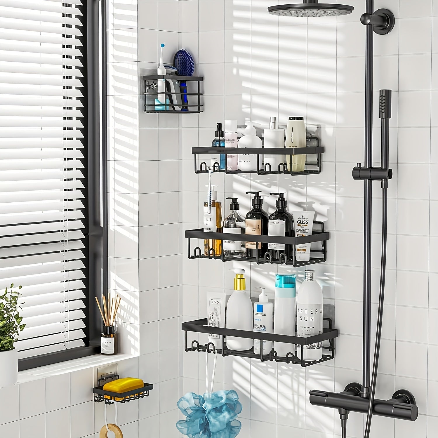 Versatile 5pcs Adjustable Home Storage Rack – durable multi-purpose storage, 5pcs Large Capacity Shower Caddy Wall-Mounted Bathroom Shelf - Heavy-Duty Rustproof 304 Stainless Steel, designed for American homes, daily convenience and practical gifting