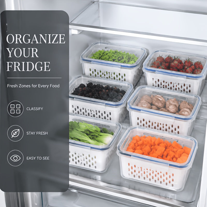 [Food-Grade Storage Containers] 18/15/9/6/4Pcs Food-Grade Drainage Baskets. Household Airtight Refrigerator Fresh-Keeping Storage Containers With Drain Basket And Lid For Storing Various Fruits And Vegetables. 6/5/3/2 Boxs+6/5/3/2 Covers +6/5/3/2 Drain Ne