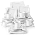 Plates And Bowls Set For 6, Grey White Square Dinnerware Sets, 30pcs Porcelain Dishes Set With Plates, Bowls, Cups And Saucers, Dinner Set Microwave Safe