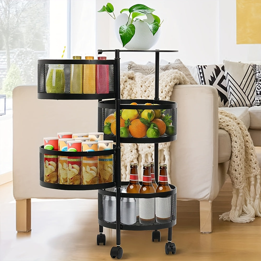 Premium Adjustable Home Storage Rack – durable multi-purpose storage, Rotatable Multi-layer Circular Storage Rack Mobile Storage Cart Round Floor-standing Multi-layer Rotatable Vegetable Basket, designed for American homes, daily convenience and prac