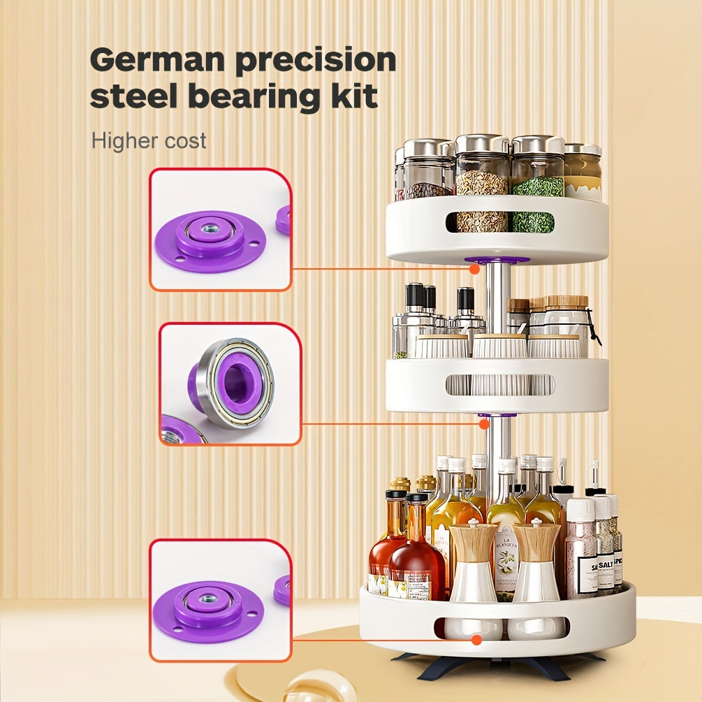 Kitchen Essential – Adjustable 2-tier Kitchen Storage Rack For Spices, Lazy Mechanical Rotating Turntable, Suitable For Various Scenes Such As Kitchen Countertops, Living Room Fruit Storage