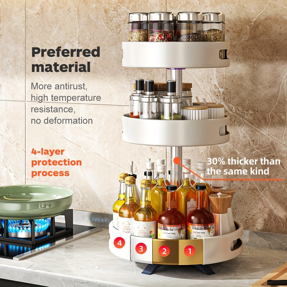Kitchen Essential – Adjustable 2-tier Kitchen Storage Rack For Spices, Lazy Mechanical Rotating Turntable, Suitable For Various Scenes Such As Kitchen Countertops, Living Room Fruit Storage