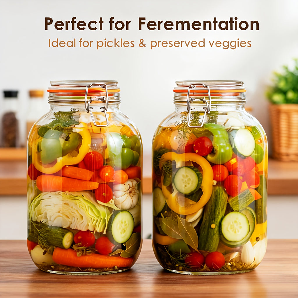 2-pack - Glass Wide-mouth Jar with Sealing Lid, 1 Gallon Wide-mouth Storage Jar with Hinged Lid, for Fermentation, Canning, Preservation, Kitchen Storage