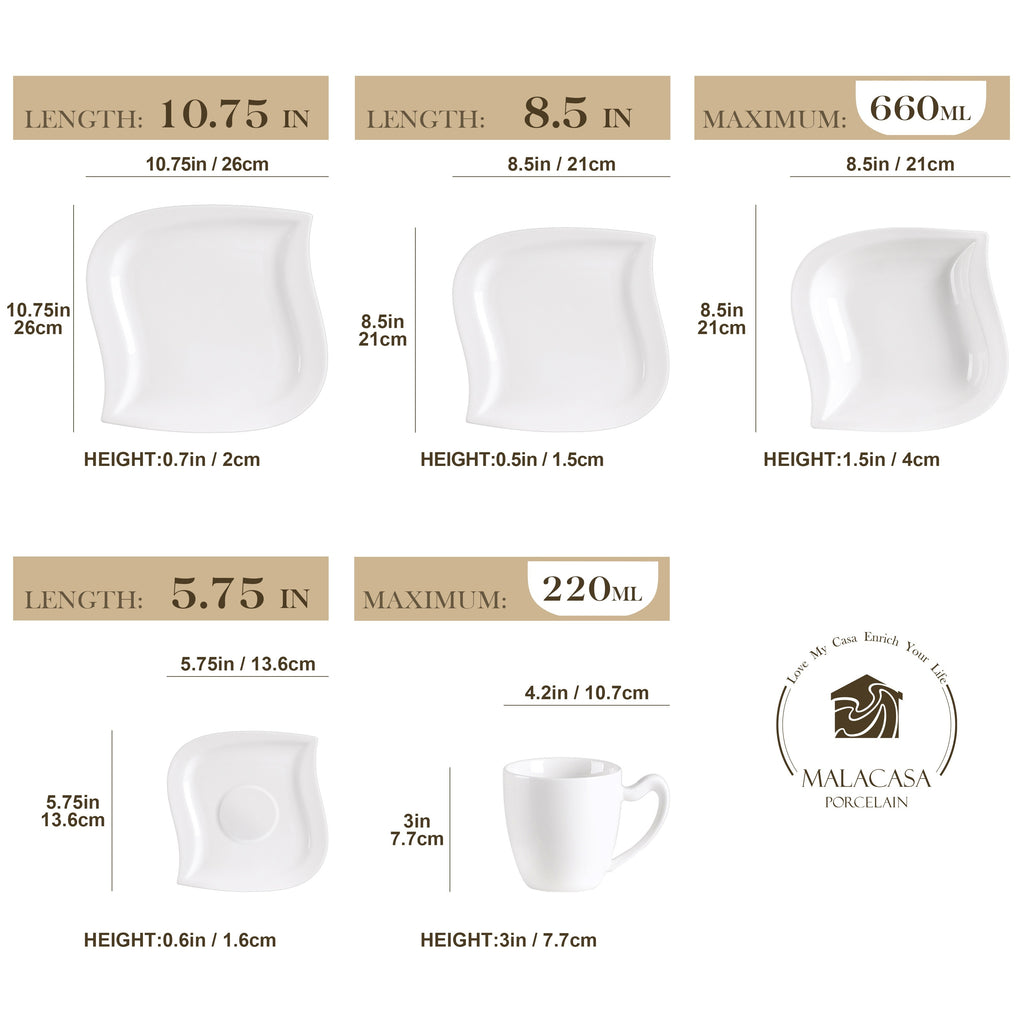 Plates And Bowls Set For 6, Grey White Square Dinnerware Sets, 30pcs Porcelain Dishes Set With Plates, Bowls, Cups And Saucers, Dinner Set Microwave Safe