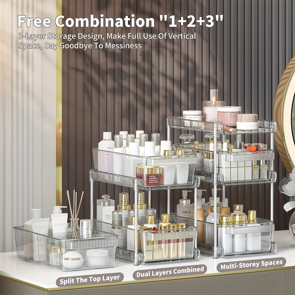 Compact 1pc Home Storage Organizer – space-saving everyday organization, 1pc Space-Saving Pull-Out Organizer - 3-Tier Clear Storage With Adjustable Dividers Multi-Purpose Slide-Out Under, designed for American homes, daily convenience and practical g
