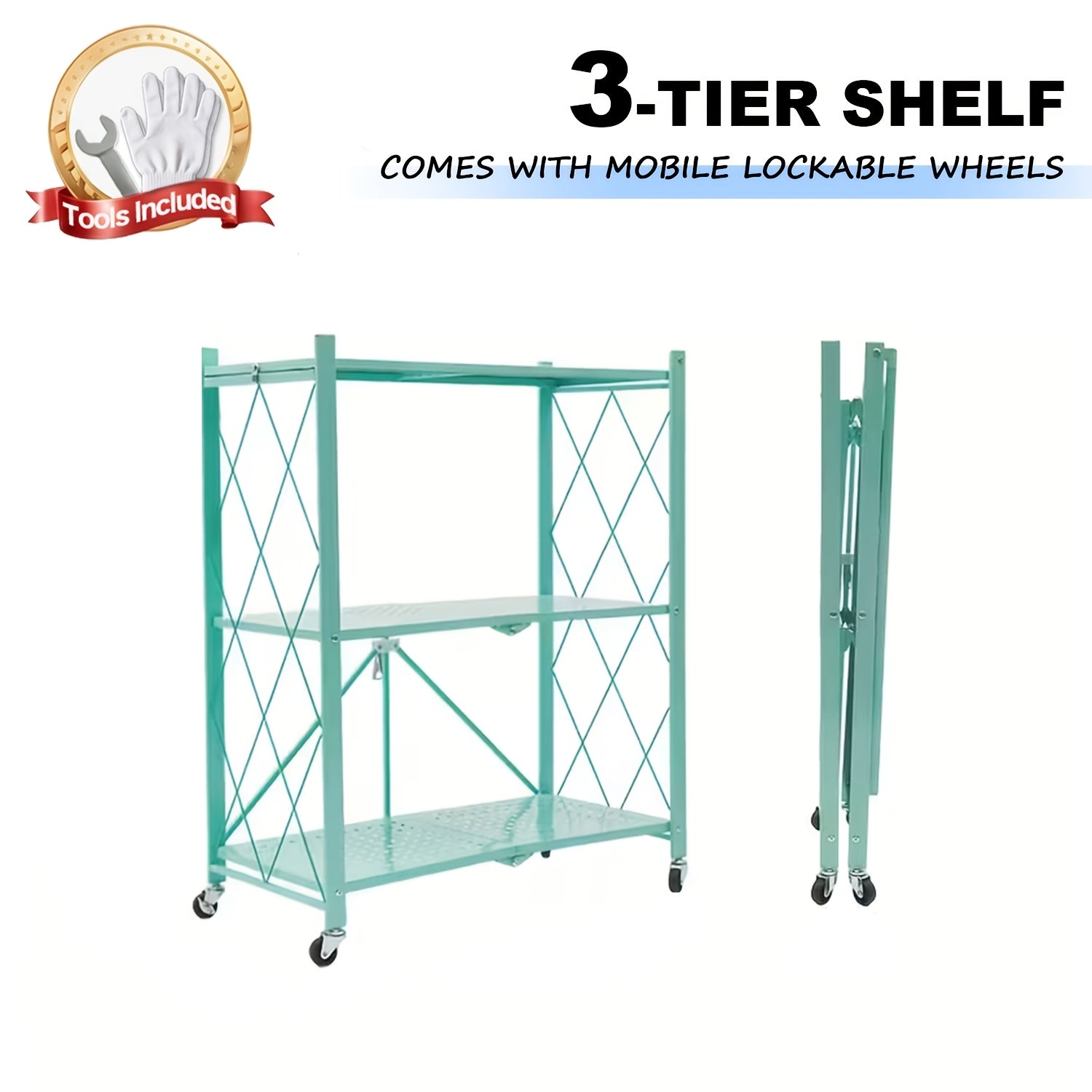 Storage Rack – Foldable Metal Storage Rack Requiring No Installation Designed with Foldable
